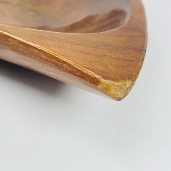 LARGE WOODEN VTG LEAF SHAPE Serving Candy Bowl Tray 3 Sections 18" X 10" MCM - Picture 4 of 14